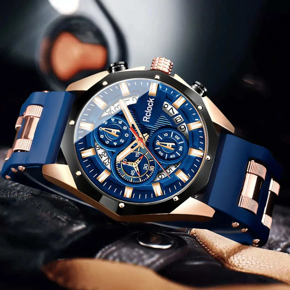 Mens Analog Quartz Watch With Silicone Strap Calendar Display Valentine Day Gift