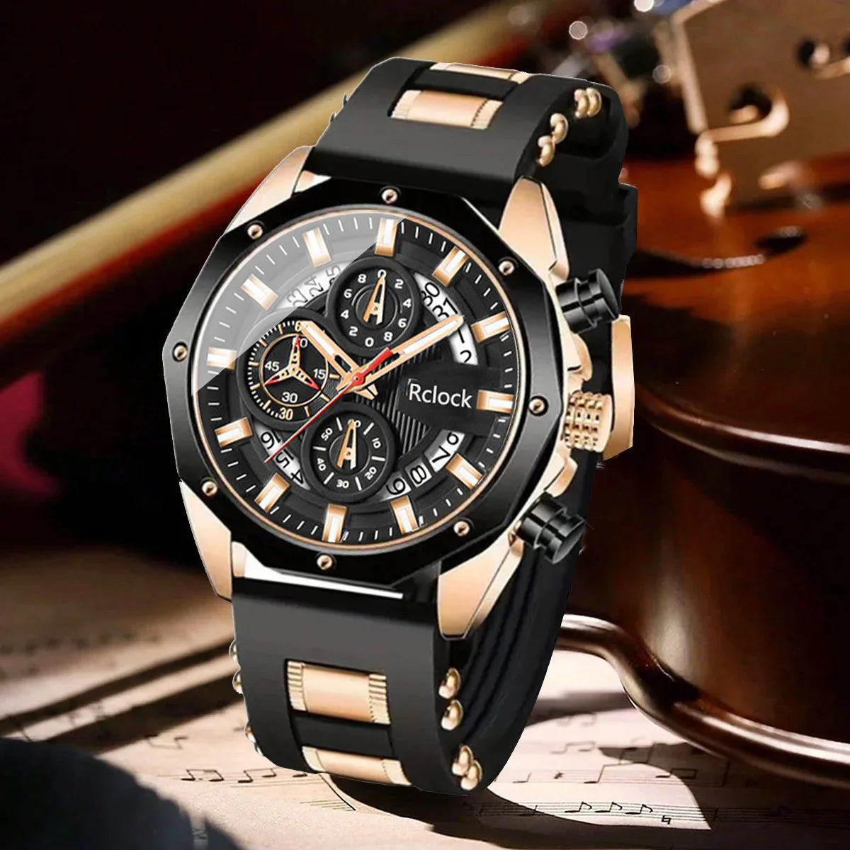 Mens Analog Quartz Watch With Silicone Strap Calendar Display Valentine Day Gift