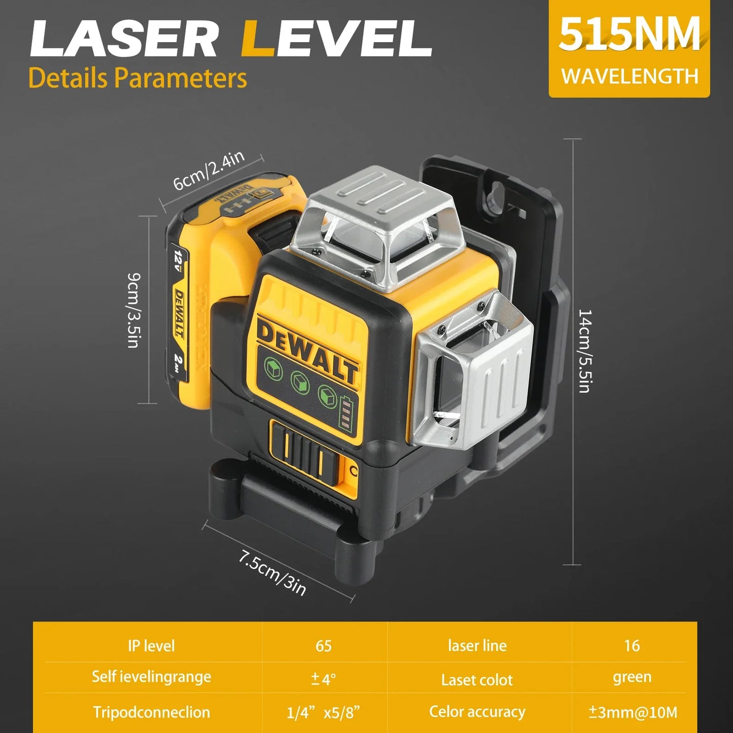 Dewalt DW089LG 3 Sides Degree Vertical Laser Meter Outdoor Level 360 Self Leveling Green Beam Laser Li Ion Battery Lasers
