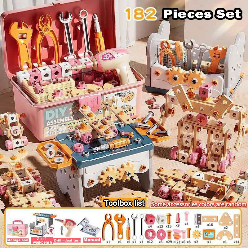 Kids Toolbox Puzzle Drill Toy Set Educational Screw Removal Electric STEM Gift
