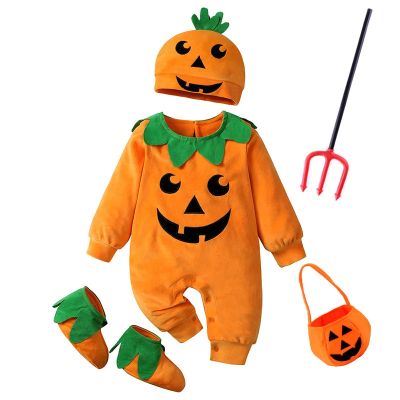 3-24M pumpkin Cosplay Baby Girls Boys Halloween Costume Sets Long Sleeve Cosplay jumpsuit for boys Carnival Party Clothes