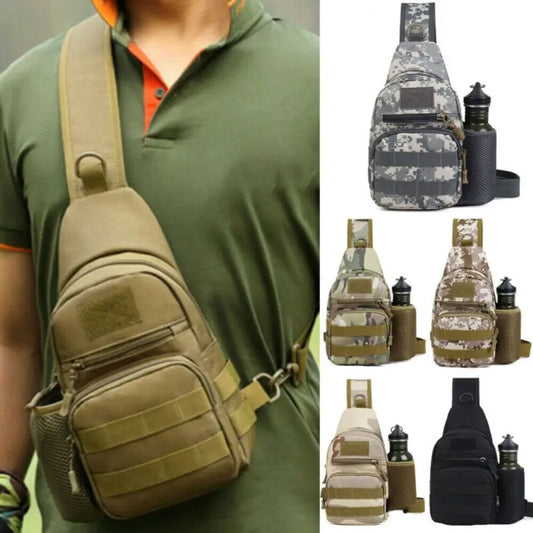 Men's Molle Tactical Sling Backpack Crossbody Bag with Water Bottle Holder