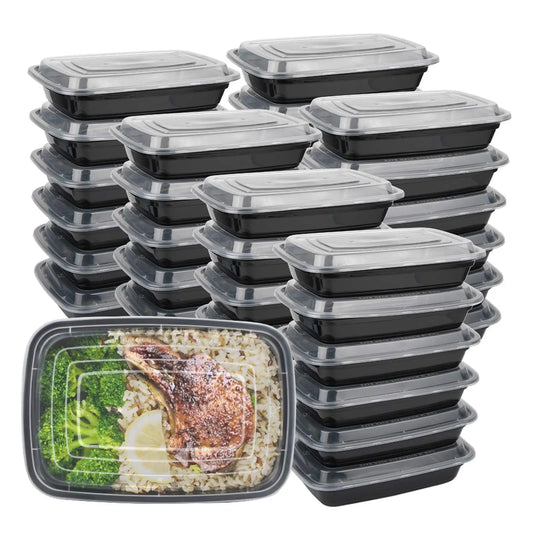 10 Pack Plastic Disposable Food Containers Black Take Out Containers With Lid for Salads Sandwiches Kitchen Fridge Storage Boxes