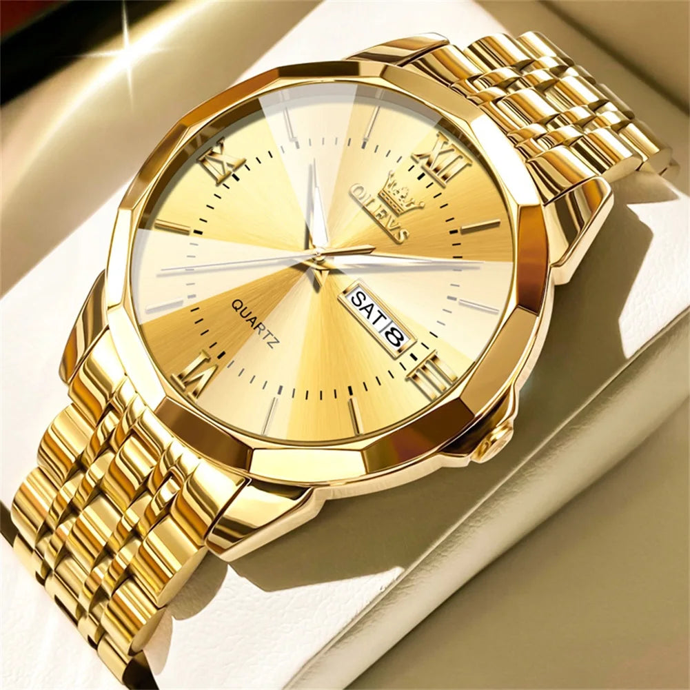 OLEVS Mens Quartz Watch Waterproof Stainless Steel Luminous Dial Date Week Dress