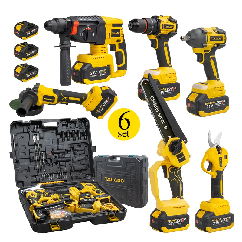 20V 6 In 1 Power Tool Set Wrench Drill Chainsaw Angle Grinder Pruning Shear