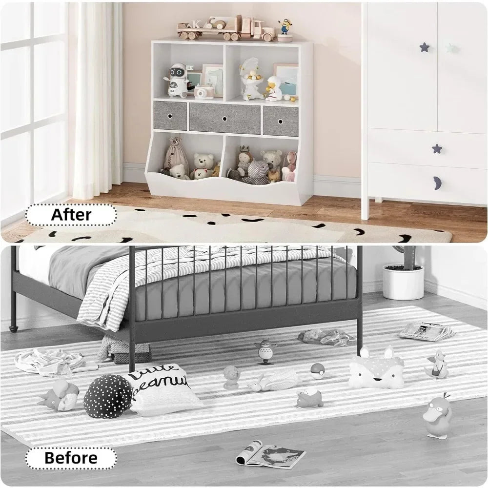Children Bookcase Kids Bookshelf Toy Storage With Cubby Organizer