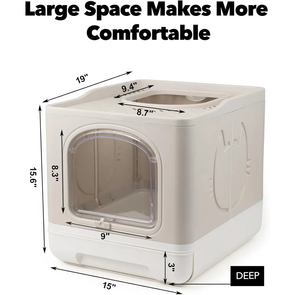 Enclosed Cat Litter Box, Large Covered Litter Box for Cats with Drawer Kitty Litter Pan Top Side Entry Cat Toilet with Lid Easy