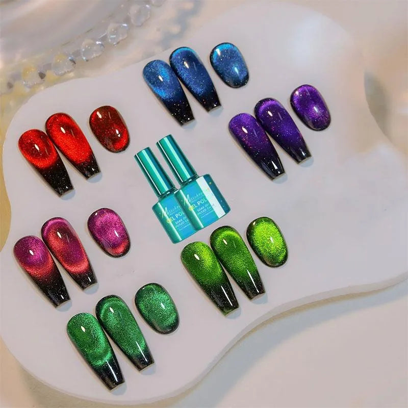 Cat Eye Gel Nail Polish Set 6 Colors With Magnet Holographic Glitter