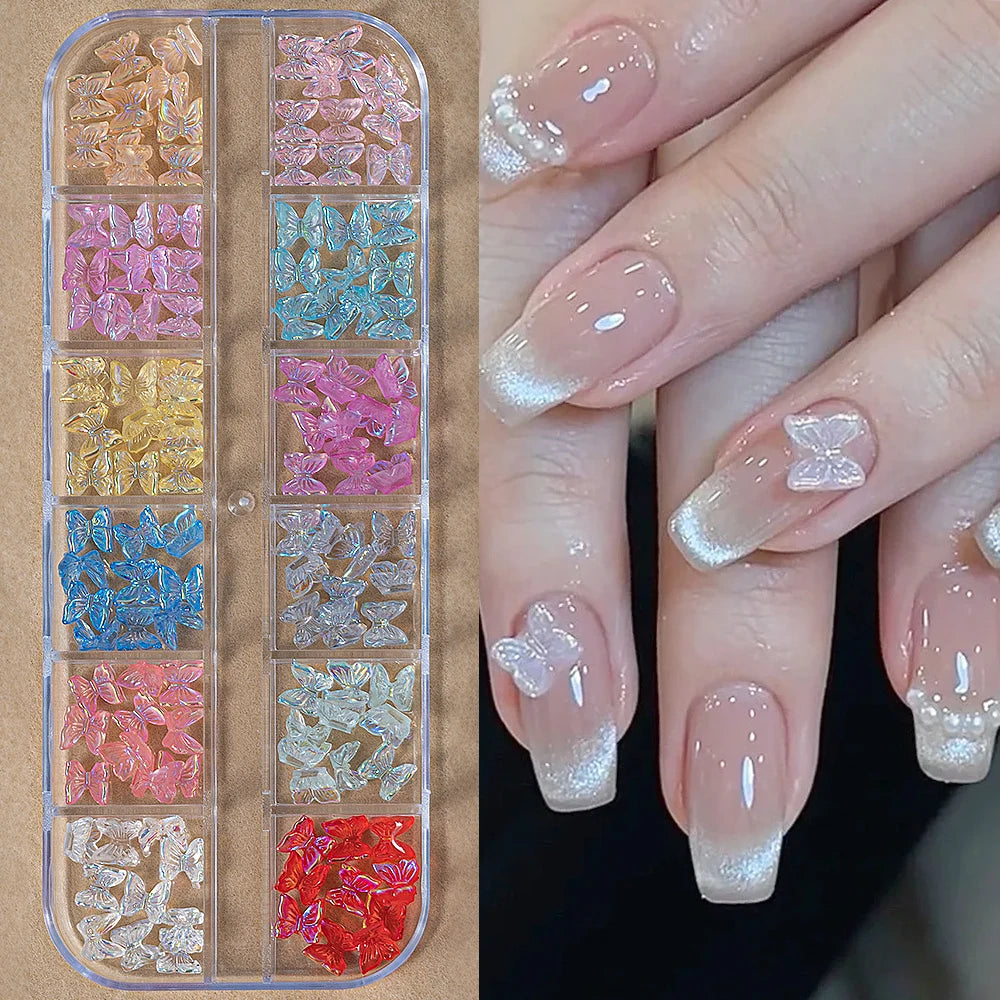 12Grids Colorful Acrylic Flower Nail Charms 1000 Mini Resin