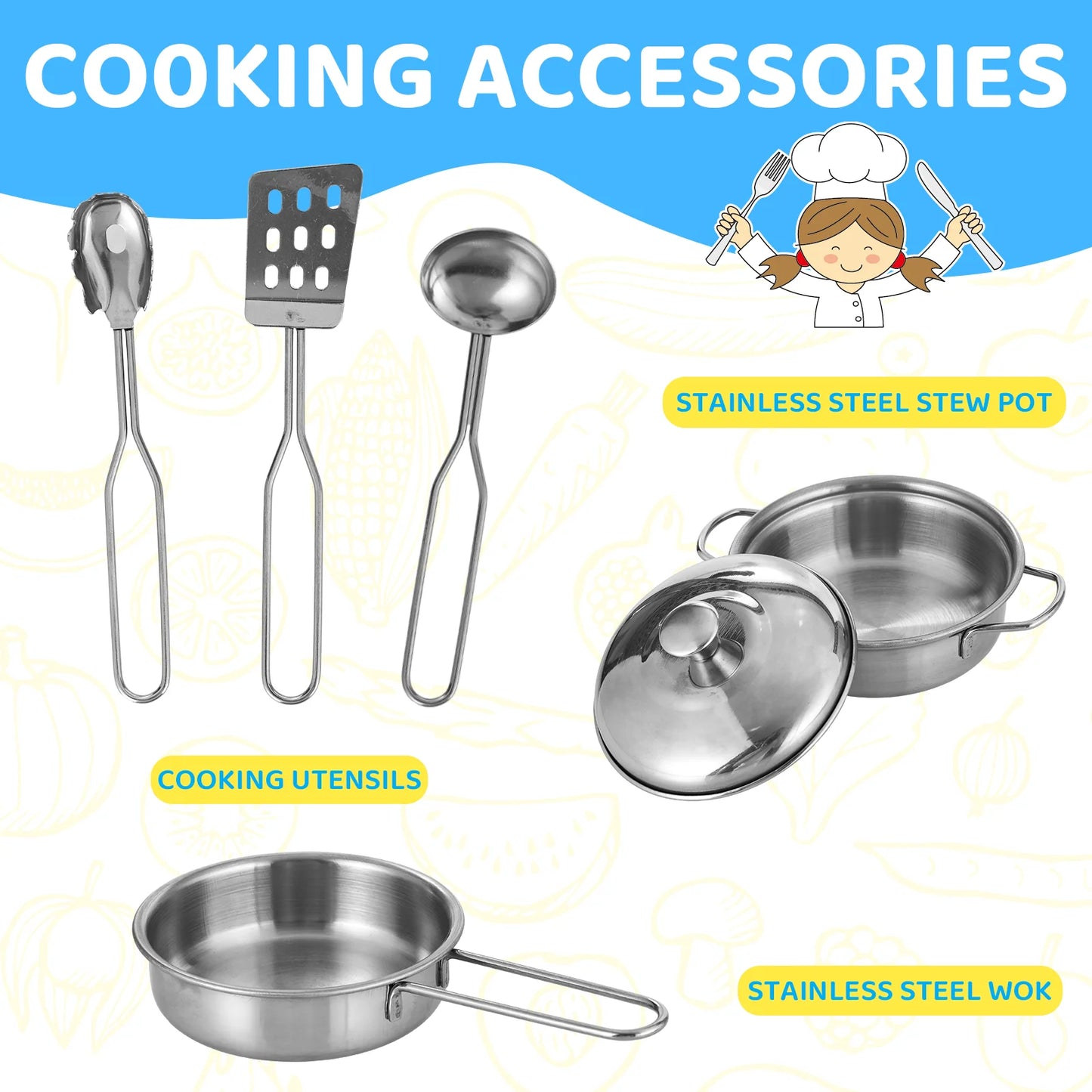 Kids Kitchen Playset, Preschool Cooking Kitchen, Toddler Wooden Pretend Play Toy w/Fridge, Stove, Cookware Utensil