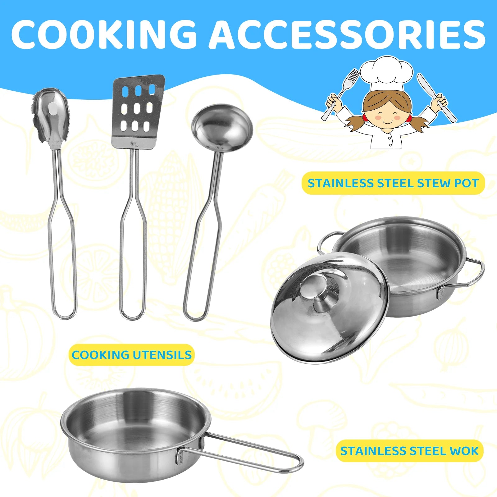 Kids Kitchen Playset, Preschool Cooking Kitchen, Toddler Wooden Pretend Play Toy w/Fridge, Stove, Cookware Utensil