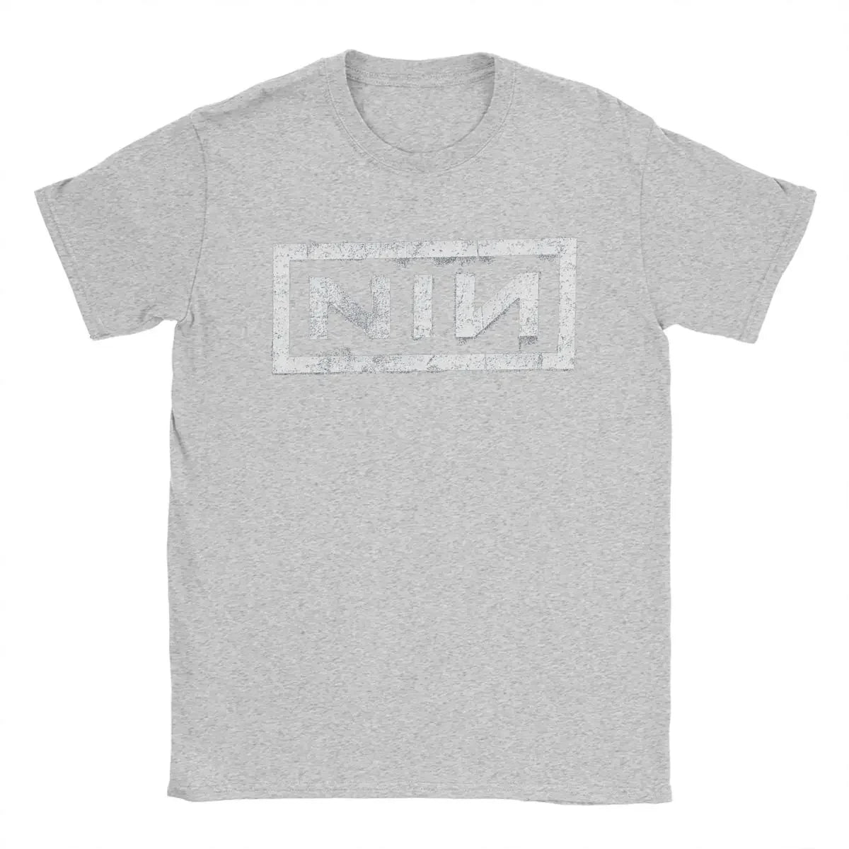 NIN Retro Logo T Shirt Men Cotton Round Neck Short Sleeve