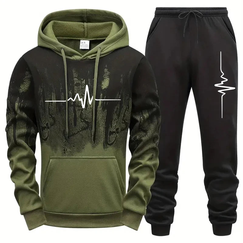 Autumn Winter Men's Tracksuit Set Hooded Sweatshirt Sweatpants Casual Sportswear