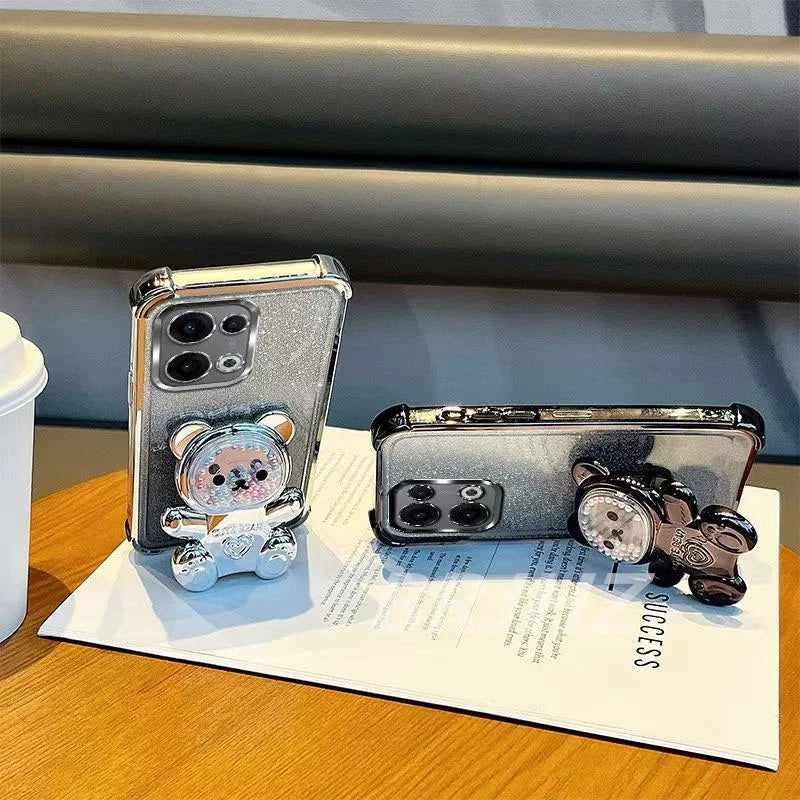 Cute Bear Bracket Glitter Shockproof Case For Realme C85 Pro 15 Pro 15T