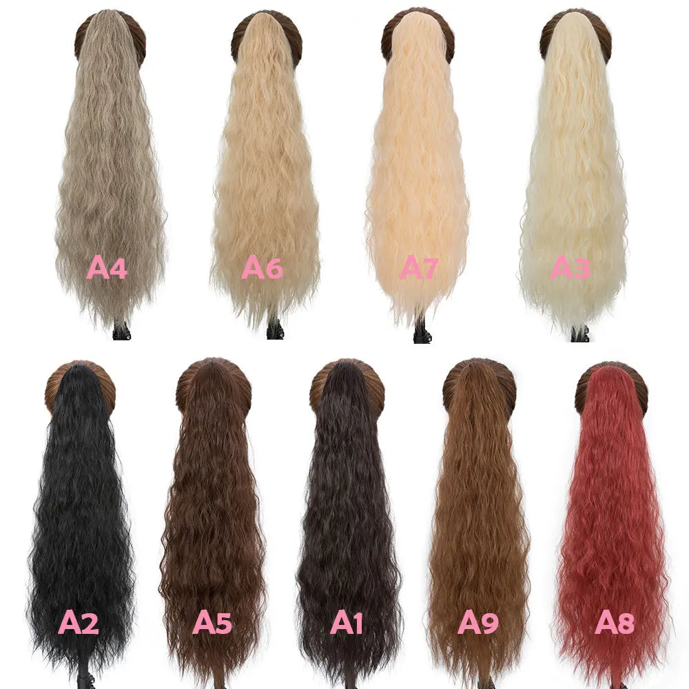 32" Long Curly Drawstring Ponytail Synthetic Hairpiece for Women Blonde Black Ponytail Clip in Hair Extensions for Daily Cosplay