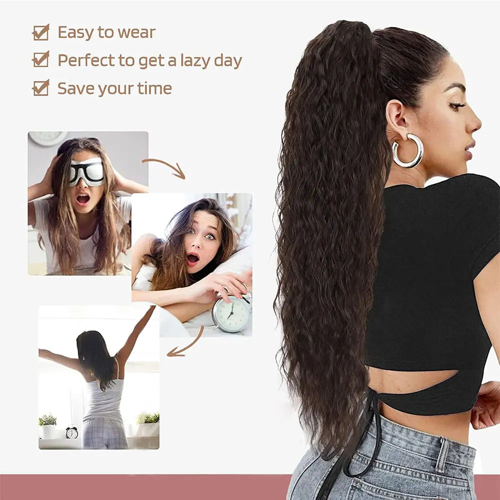 32" Long Curly Drawstring Ponytail Synthetic Hairpiece for Women Blonde Black Ponytail Clip in Hair Extensions for Daily Cosplay