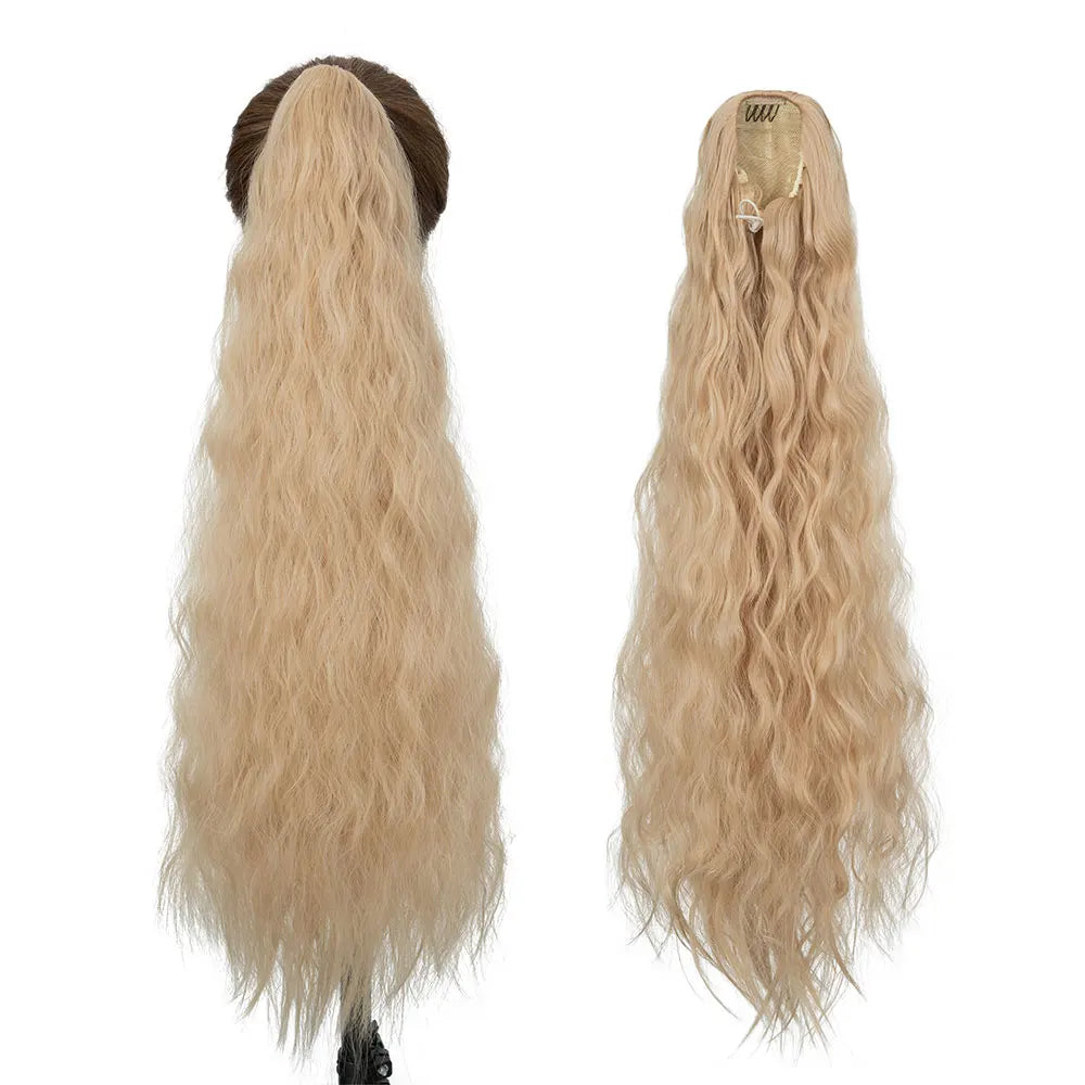 32" Long Curly Drawstring Ponytail Synthetic Hairpiece for Women Blonde Black Ponytail Clip in Hair Extensions for Daily Cosplay