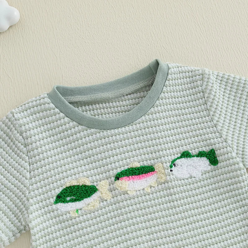 Infant Boy Outfit Set with Cute Animal Embroidery Tee and Stylish Plaid Shorts Summer 2 Piece Set