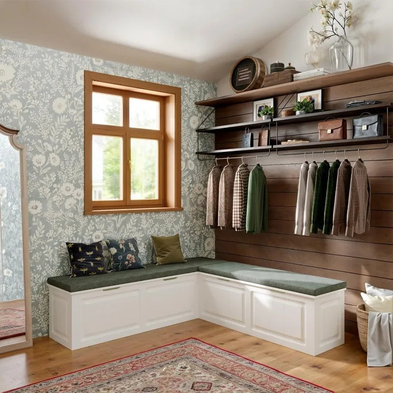 L Shape Storage Bench Cushioned For Entryway And Corner Kitchen Nook