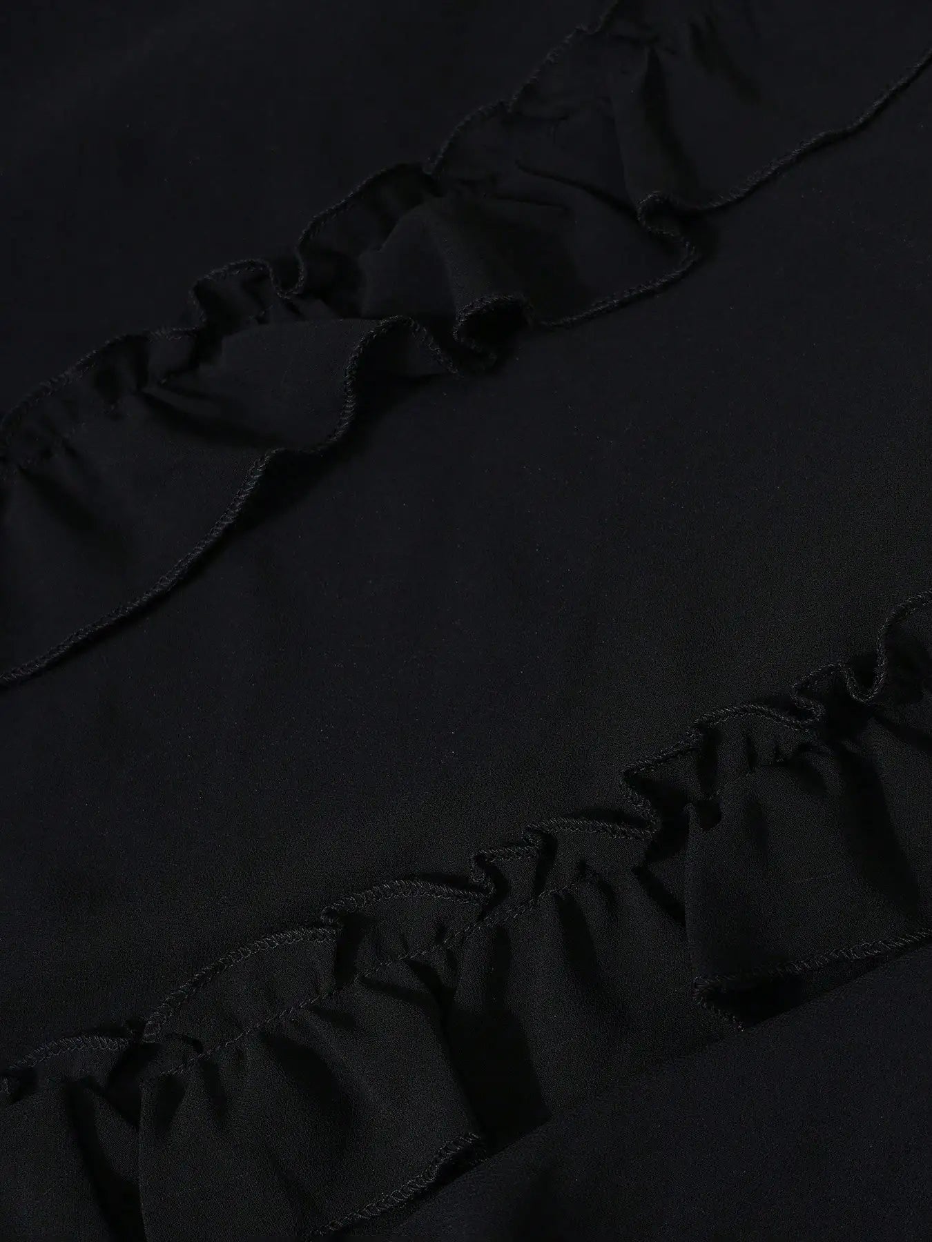 2025 Black Chiffon Open Back V Neck Ruffled Maxi Dress