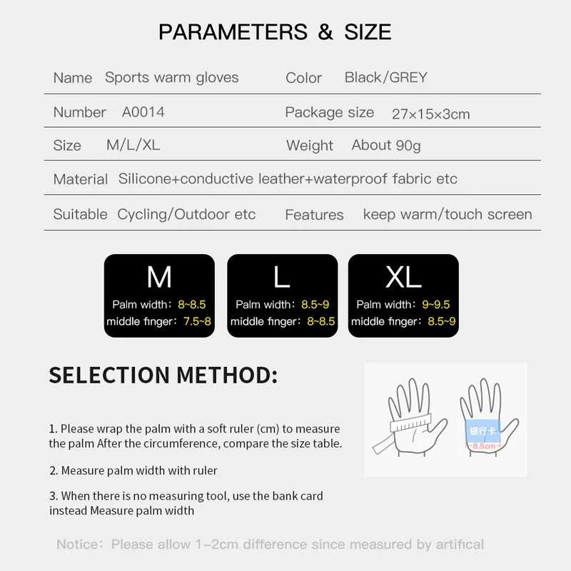 Unisex Winter Cycling Gloves Waterproof Windproof With Touchscreen Silicone Palm