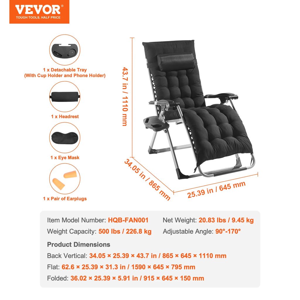 SucceBuy Zero Gravity Chair Adjustable Recliner With Cushion Footrest Cupholder