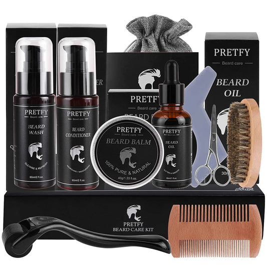 Beard Care Tools Pretfy Beard Grooming Kit for Men 10 in 1 Beard Growth Kit with Storage Bag
