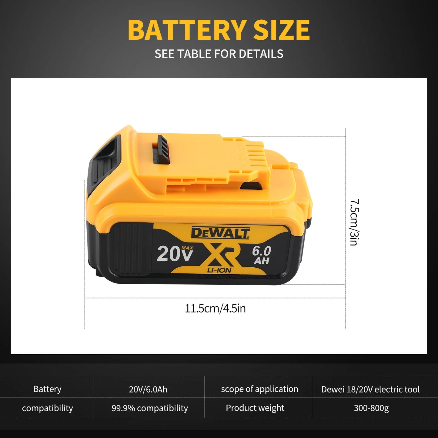 Dewalt DCB206 20V 6.0Ah Rechargeable Lithium Battery for All Dewalt 20V Power Tools