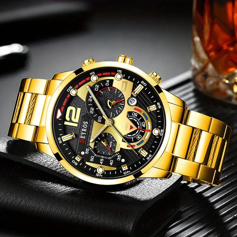 Six Piece Golden Business Casual Quartz Watches Set For Men Alloy Case