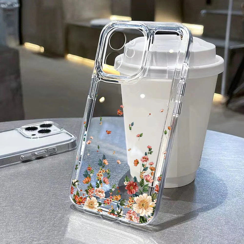 Floral Clear Silicone Phone Case For IPhone 17 Pro Max 16 15 14 13 12 11 SE