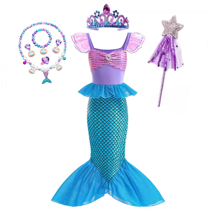 Mermaid Birthday Party Dress Summer Girl Mermaid Costume Carnival Anime Cosplay Outfits 2-10 Yrs Kids Fantasy Disguise Prom Gown