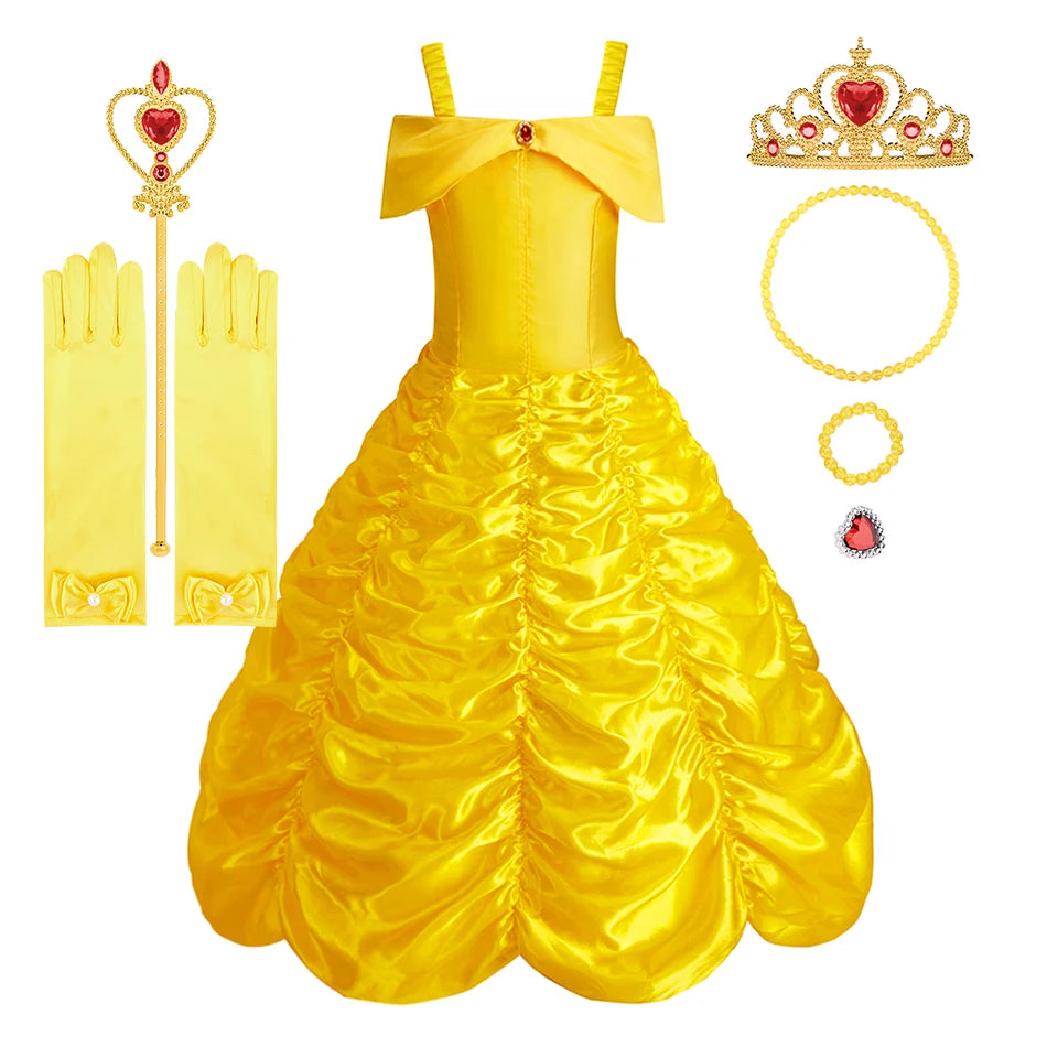 Children Belle Fantasy Kids Halloween Party Layered Disguise Girls Princess Carnival Elegant Clothes Cosplay Christmas Costume