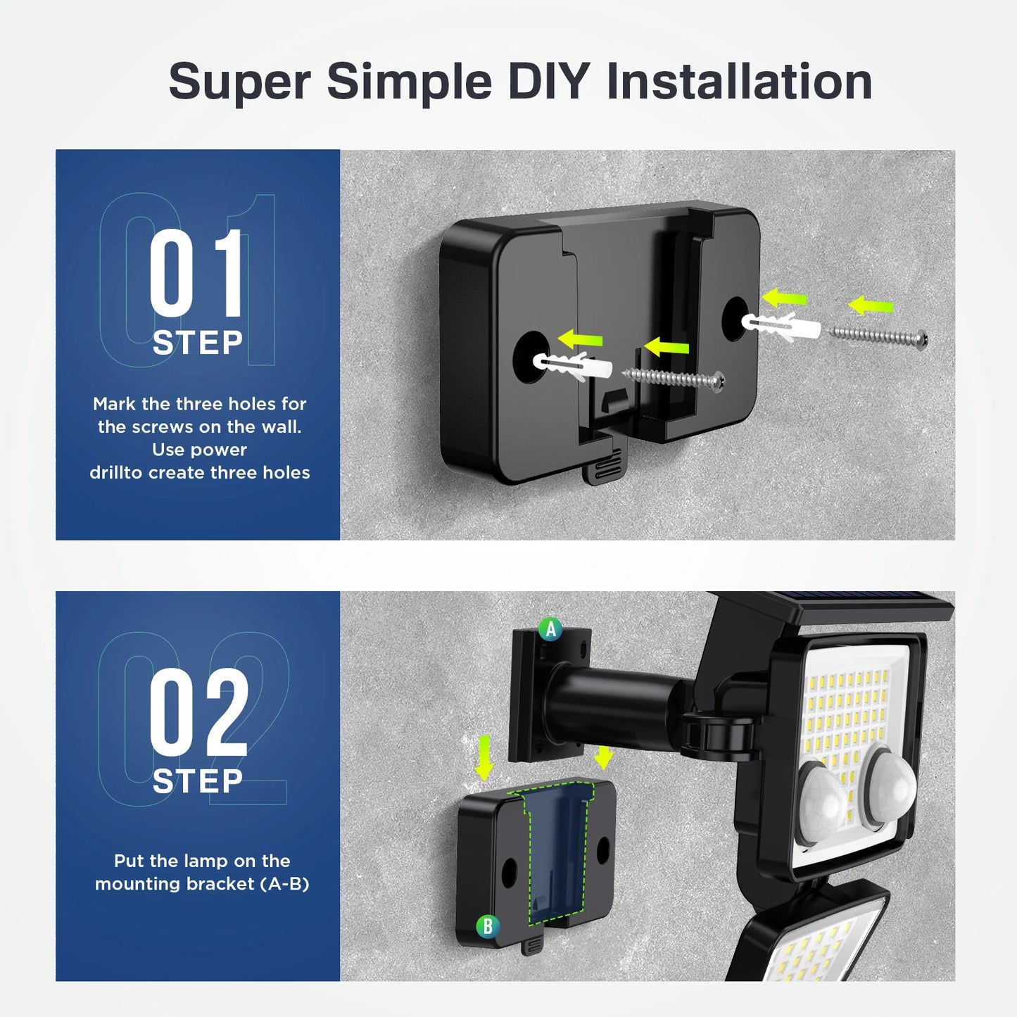 4 Heads IP65 Waterproof Solar Outdoor Lights 3000LM 188 LED