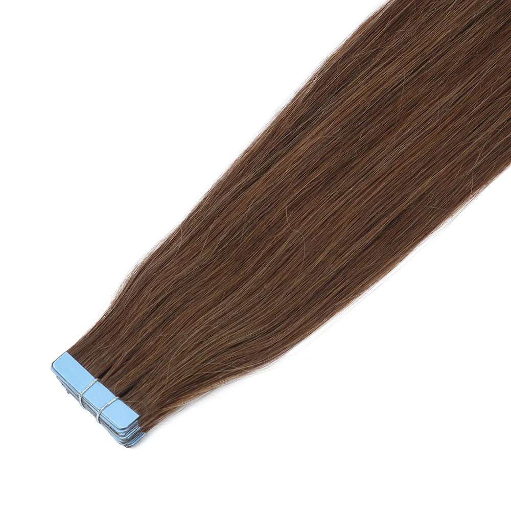 Brown Tape In Remy Human Hair Extensions Seamless Skin Weft 12 To 24 Inches