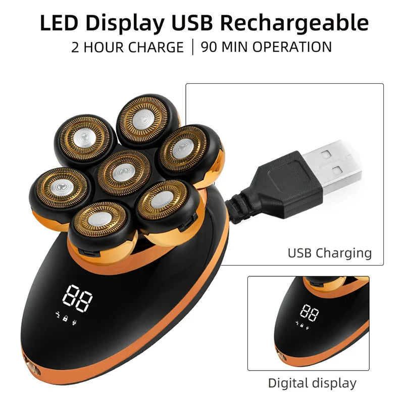 Men 7D Floating Electric Shaver Wet Dry Hair Trimmer