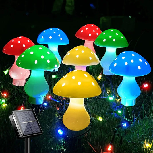 8 Pieces Set Outdoor Mushroom Solar Garden Lights 50 LED 8 Modes Waterproof Fairy String Light for Yard Patio Decor