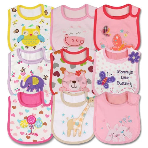 9pcs/Set Baby Girl Boy Feeding Bibs Waterproof Cartoon Towel