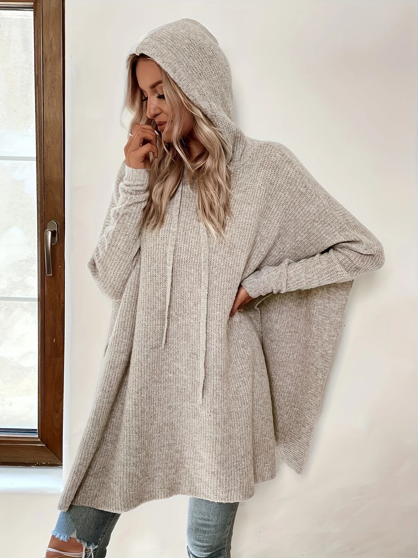 Autumn Winter Knit Hoodie Dress For Women Casual Sweater