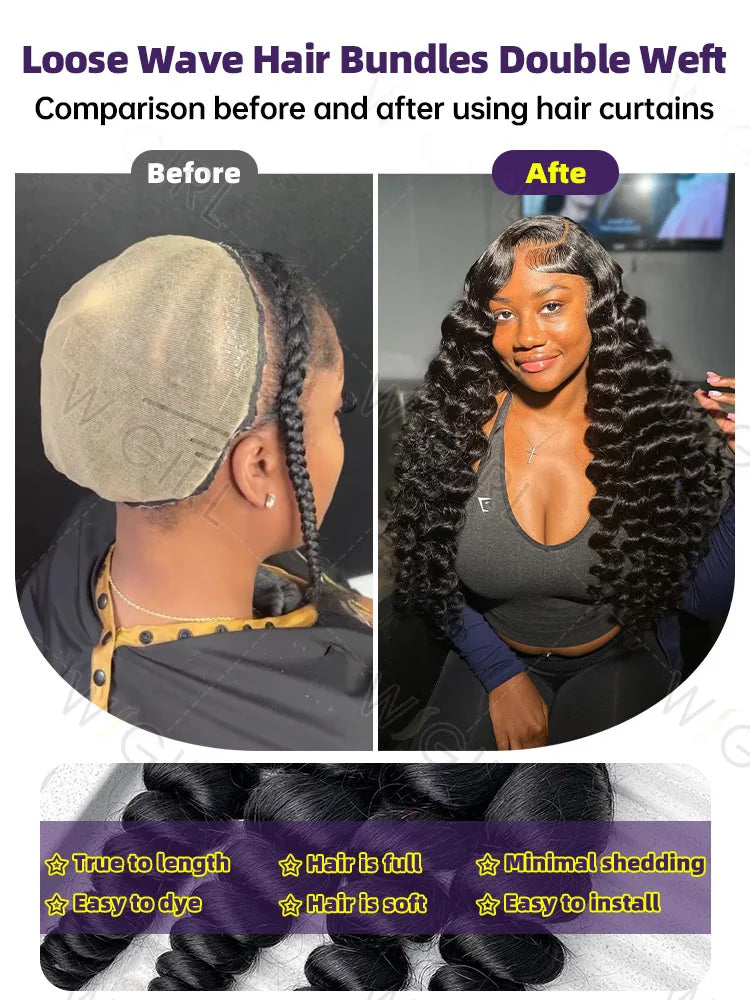 32 Inch Loose Deep Wave 100 Percent Virgin Brazilian Remy Human Hair Bundles Double Weft Extensions