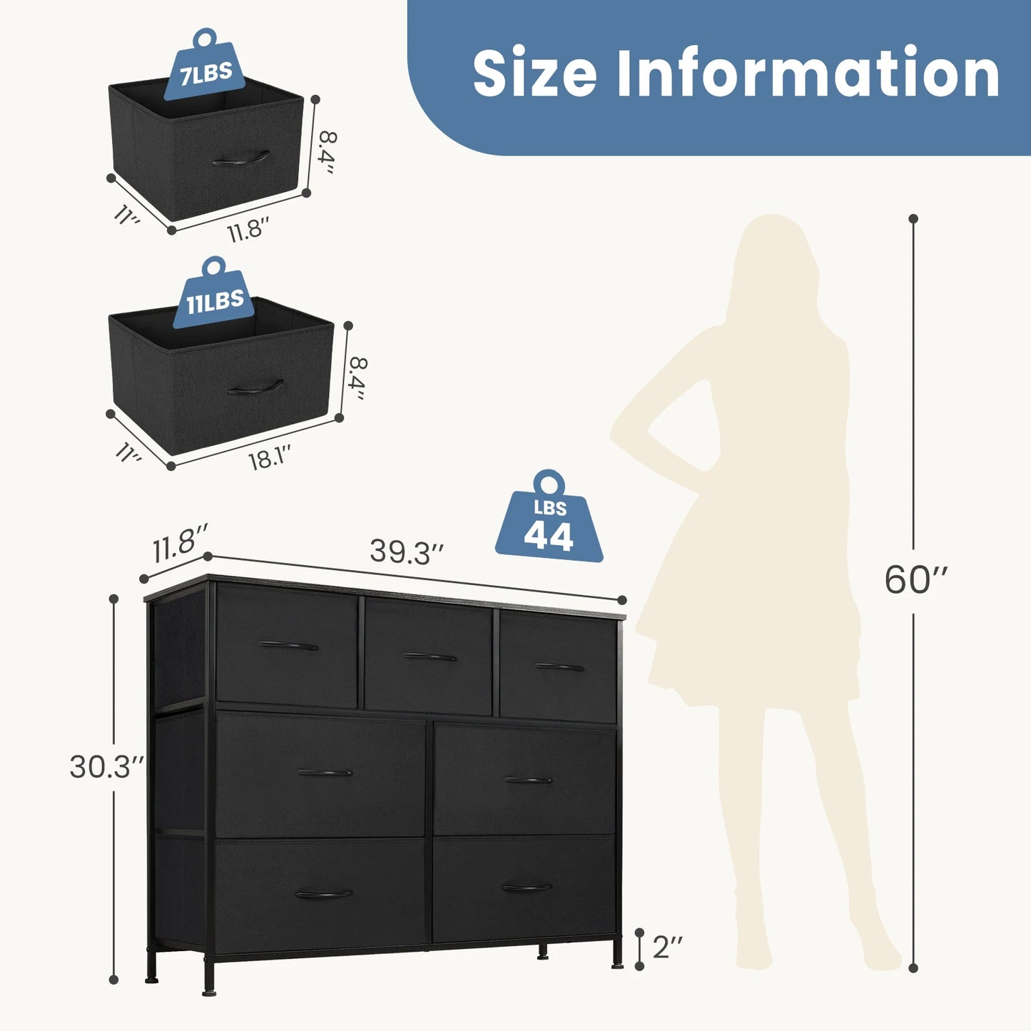 JHK Dresser For Bedroom With 7 Fabric Drawers Organizer