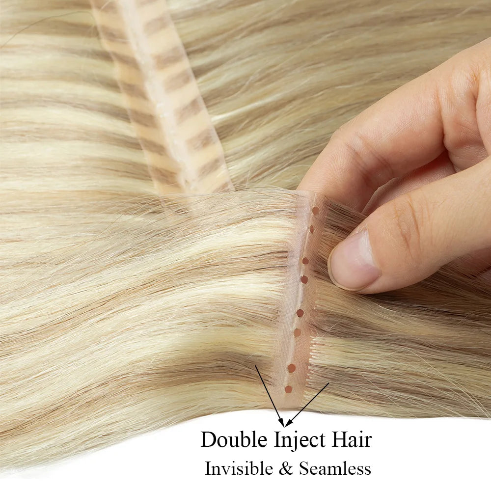 Blonde 613 Invisible Twin Tab Hole Weft Human Hair Extensions Straight Remy