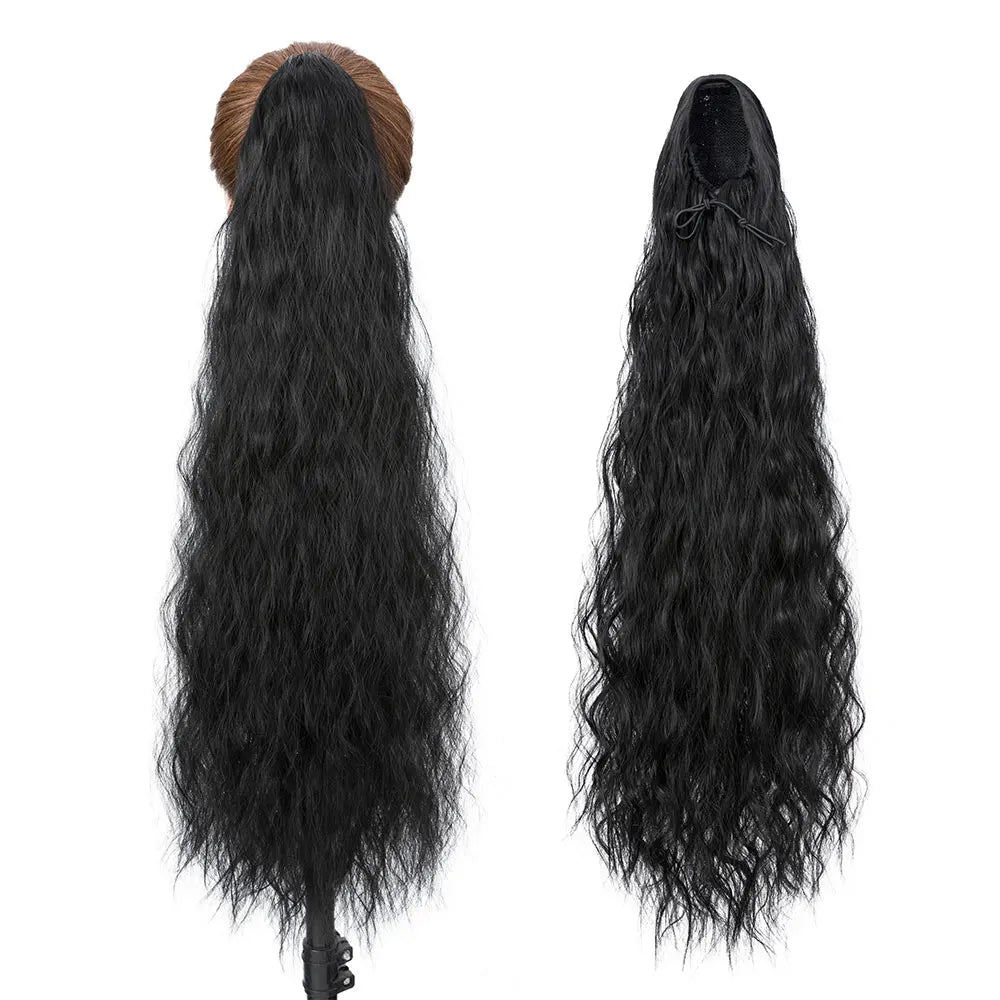 32" Long Curly Drawstring Ponytail Synthetic Hairpiece for Women Blonde Black Ponytail Clip in Hair Extensions for Daily Cosplay