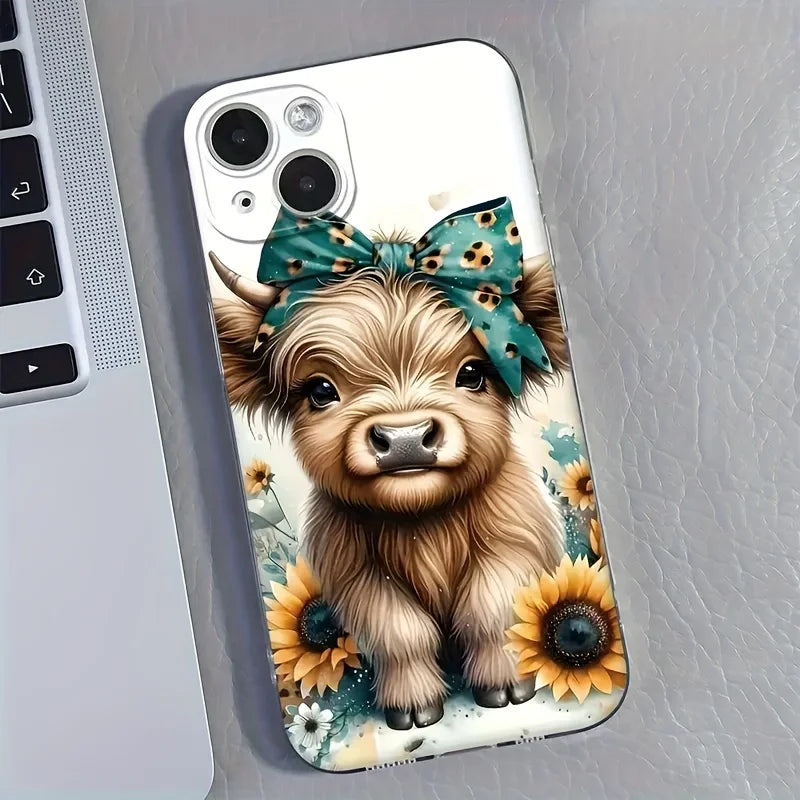 Highland Cow Sunflower iPhone Case Anti Drop Lens Protection Pro Max Plus