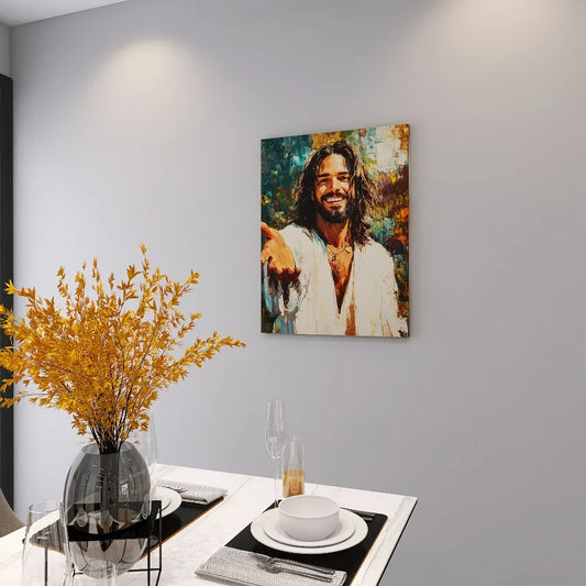 A picture of Jesus reaching out, suitable for bedroom, living room, home office, 1.5 inch thick pine solid wood frame