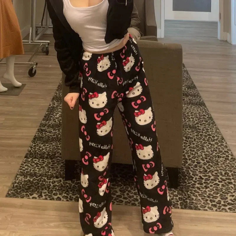 Y2K Hello Kitty Pajamas Pants Sanrio Anime Women's Sleepwear