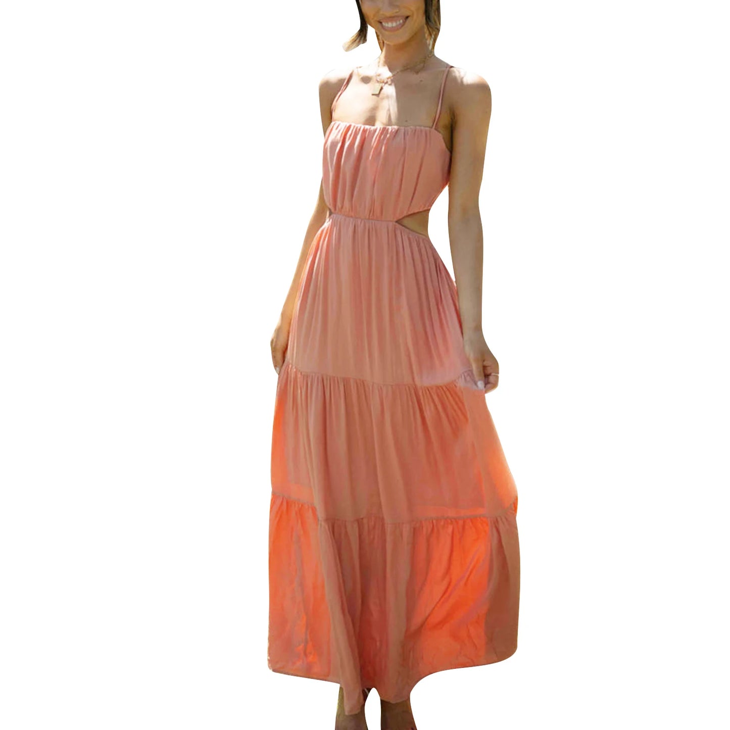 Elegant Sleeveless Maxi Dress With V Neckline Ruched Waist