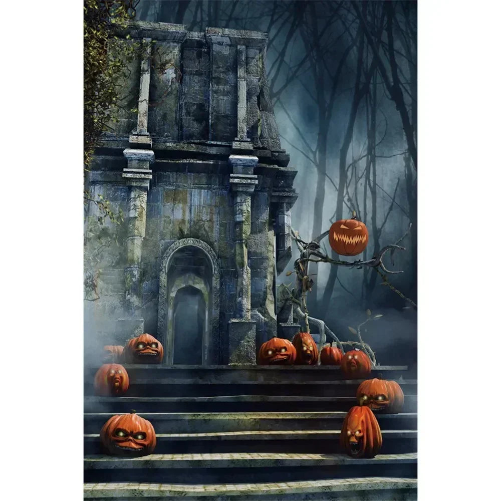 Halloween Party Backdrop Full Moon Horror Night Castle Pumpkin Outdoor House Party Decoration Banner Photography Background