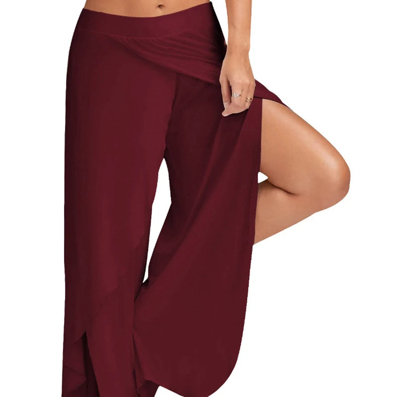 Plus Size Women Wide Leg Yoga Pants Elastic Waist Casual