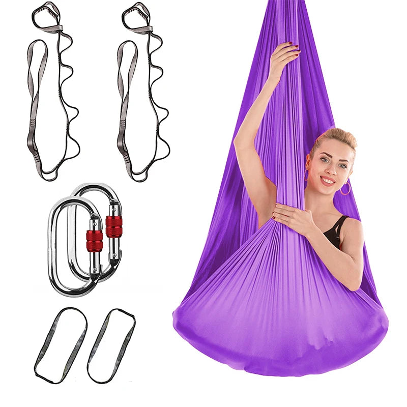 4M Aerial Yoga Hammock Set with Extension Straps and Carabiners