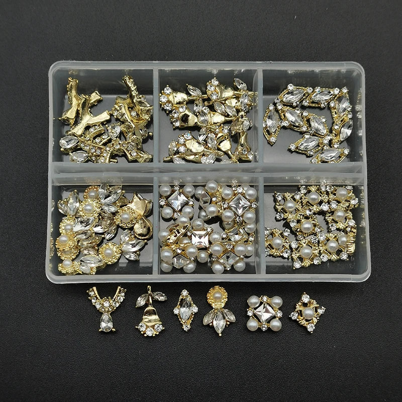 60pcs/Box Nail Rhinestones Cherry/Planet/Heart Nail Charms Jewelry Parts Gems Crystal DIY Nail Art Decorations Accessories Stone